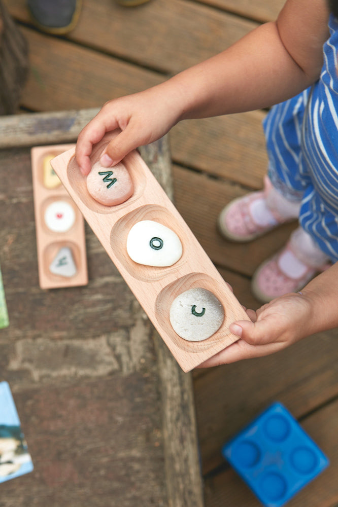 3-Pebble Word-Building Wooden Tray - Set of 6