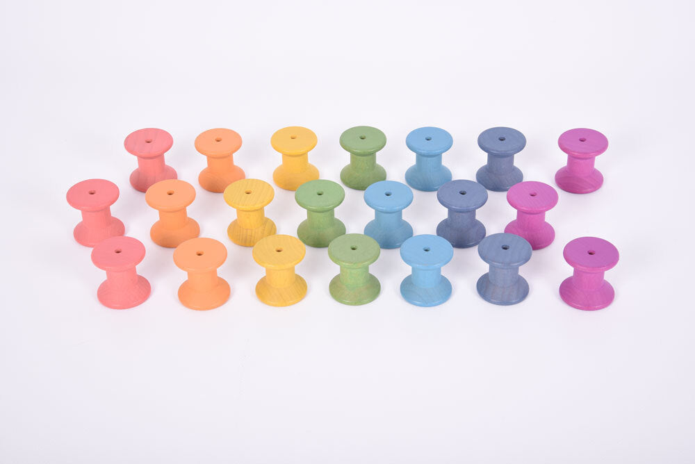 Rainbow Wooden Spools - 21pcs