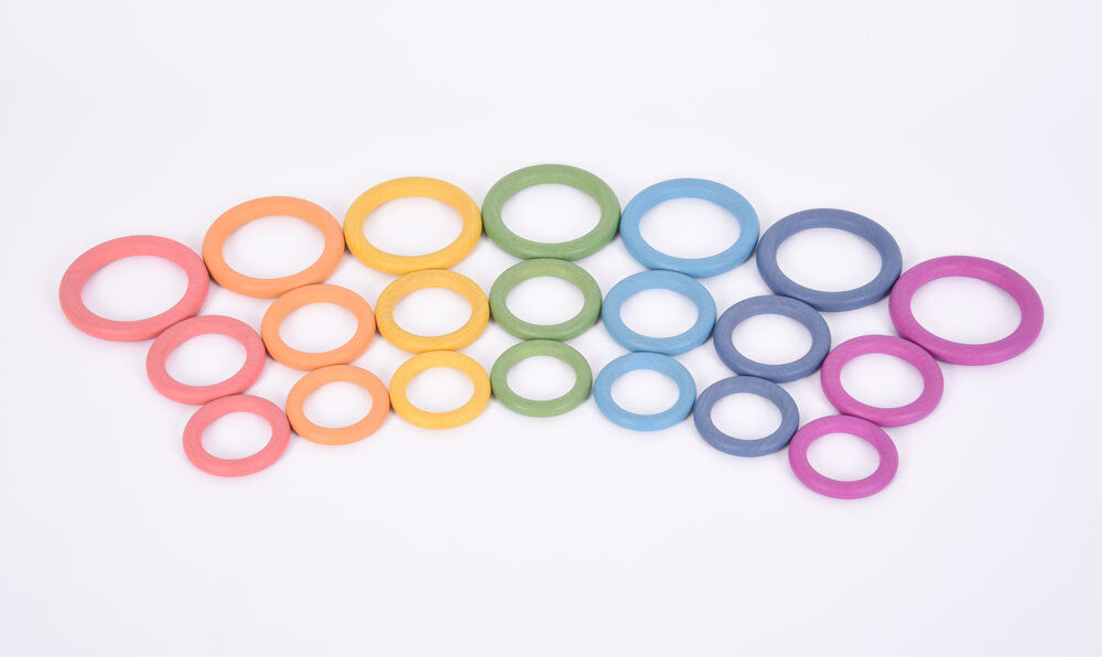 Rainbow Wooden Rings - 21pcs