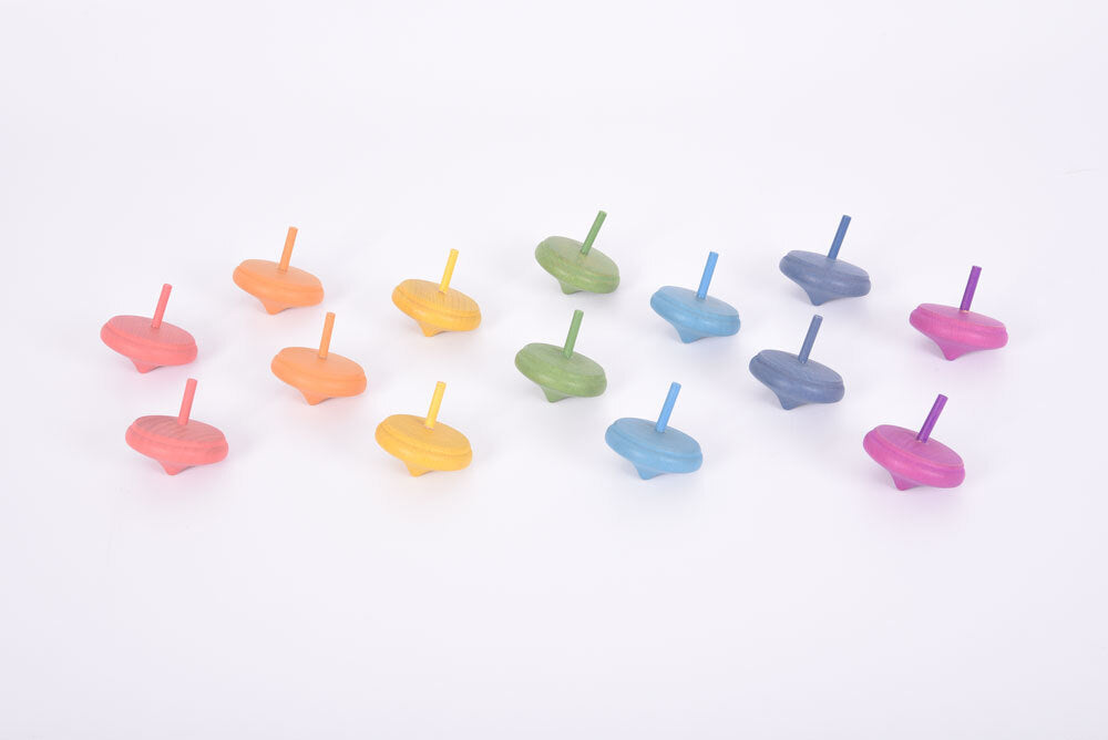 Rainbow Wooden Spinning Tops - 14pcs