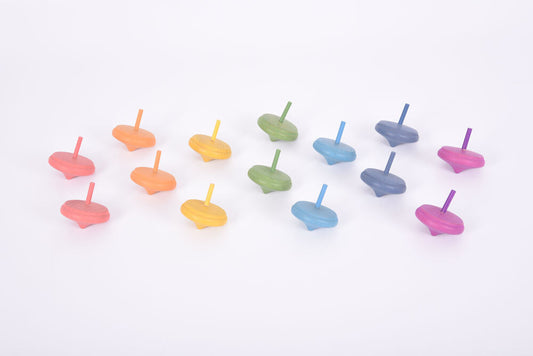 Rainbow Wooden Spinning Tops - 14pcs
