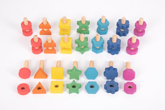 Rainbow Wooden Nuts & Bolts - Set of 21