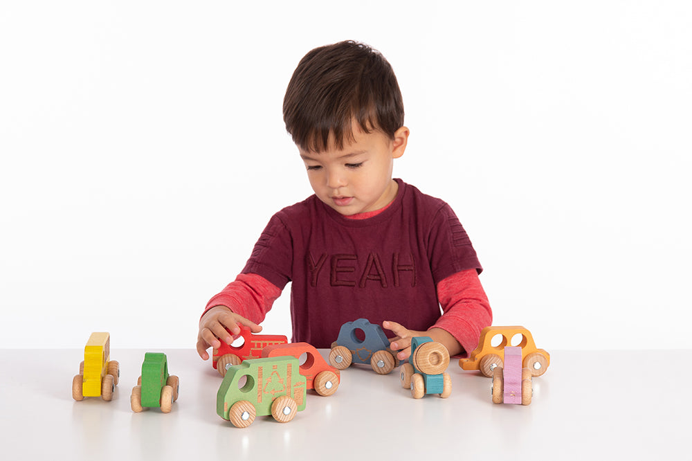 Rainbow Wooden Vehicles Set - 12pk