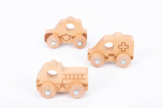 Natural Wooden Emergency Vehicles - 3pk