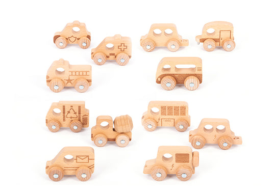 Natural Wooden Vehicles Set - 12pk