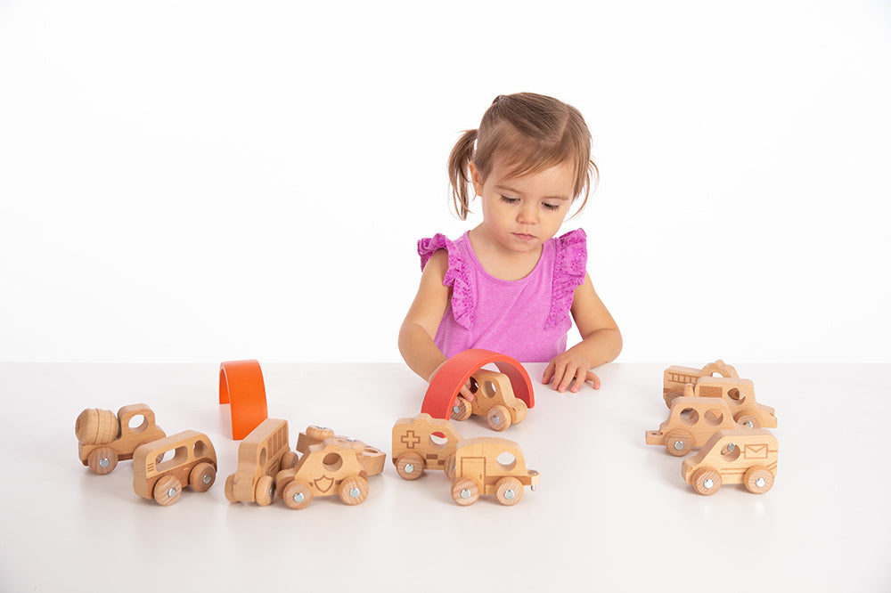 Natural Wooden City E-Vehicles - 3pk