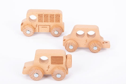 Natural Wooden City E-Vehicles - 3pk