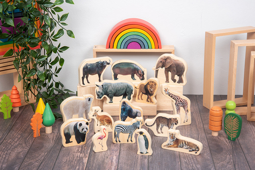 Wooden Wild Animals Blocks - 15pcs