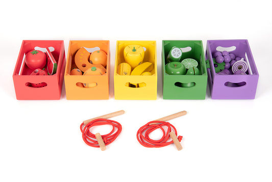 Wooden Sorting Fruit & Vegetable Crates - 28pcs