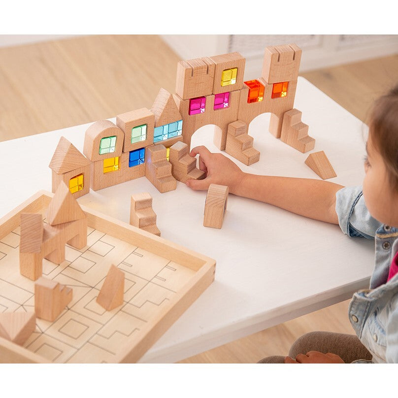 Wooden Building Gem Blocks - 40 Pieces