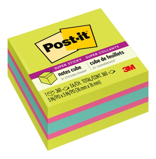 POST- IT Notes Super Sticky 76X76mm CUBE NEON GREEN MIX 360Sheet