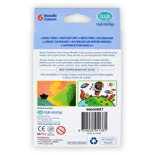 Chubbies Washable Paint Sticks Pack of 6 - Metallic