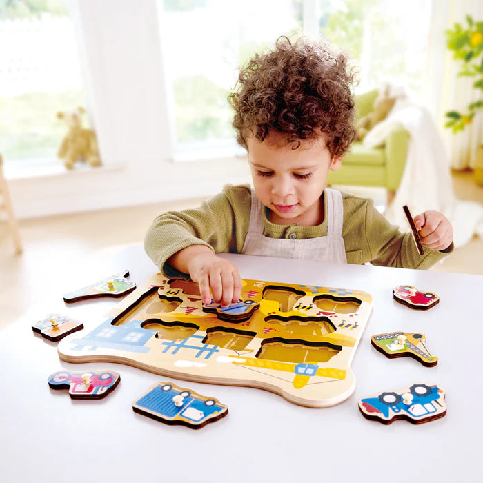 Hape-Construction Vehicles Peg Puzzle 9 Pcs