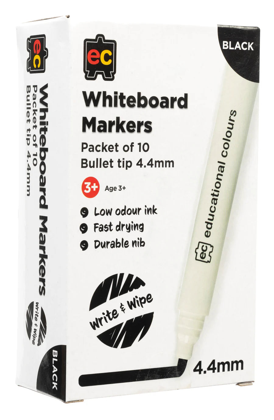 EC Whiteboard Markers 4.4mm Bullet Black Pack of 10
