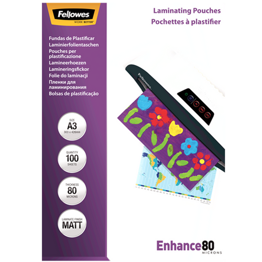 Fellows-Laminating Pouches A3 80 microns Matte 100pk