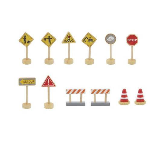Wooden Construction Traffic Sign Play Set