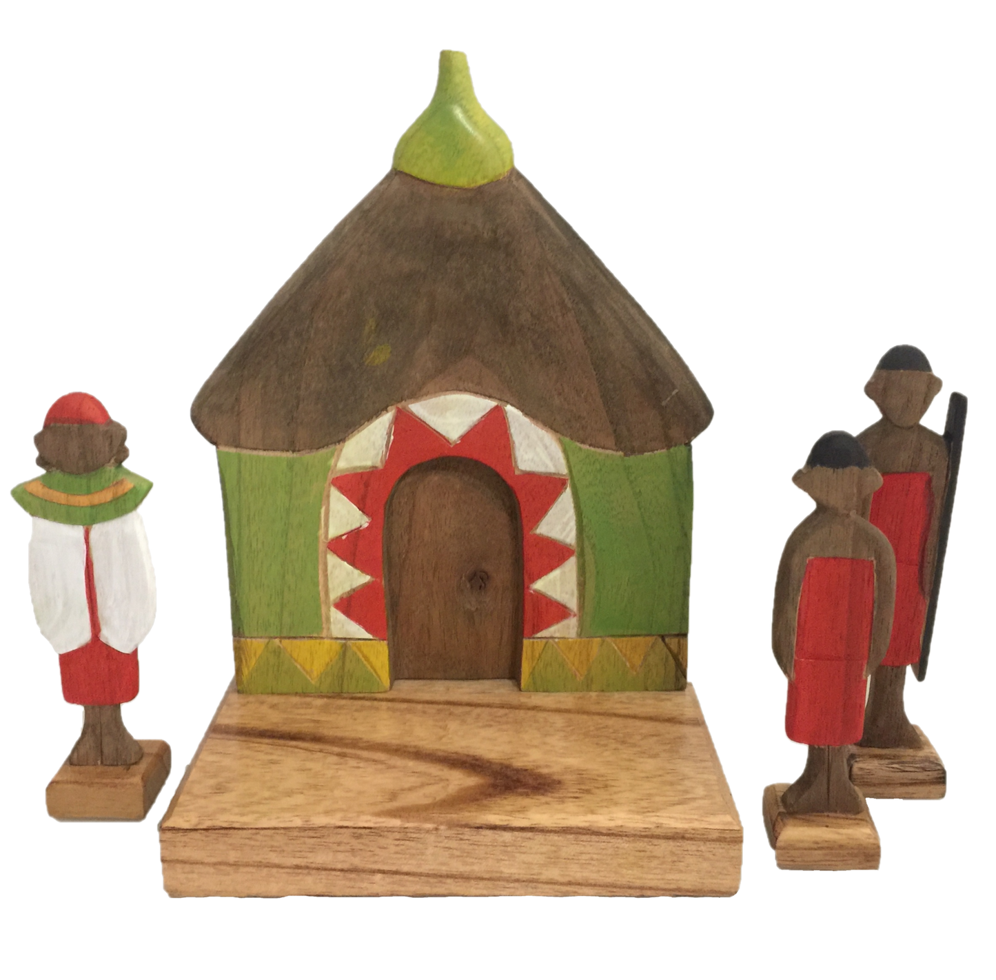 Papoose Wooden Africa Hut and 3 Masaai Warriors