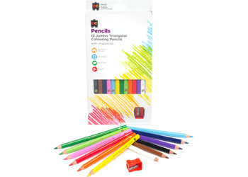 EC-Jumbo Triangular Washable Colouring Pencils-12pk & sharpener