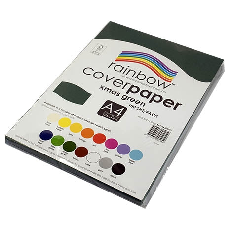 RAINBOW Cover Paper Xmas Green A4 100pk