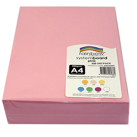 RAINBOW System Board 200gsm A4 200 Sheets Pink