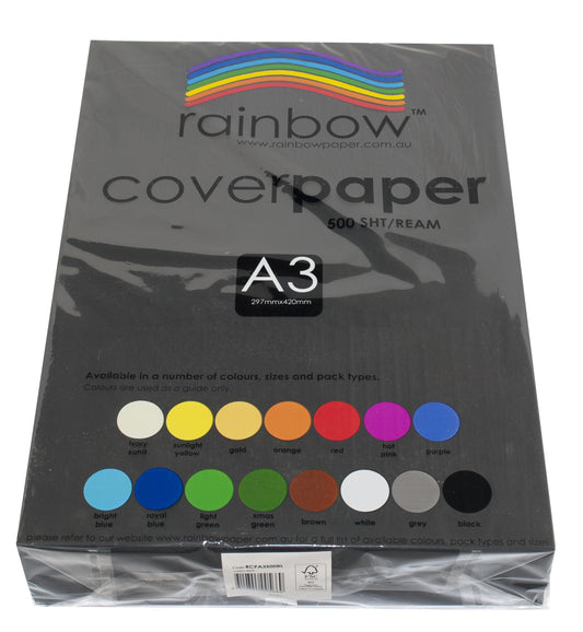 RAINBOW COVER PAPER A3-Black-500 Sheet