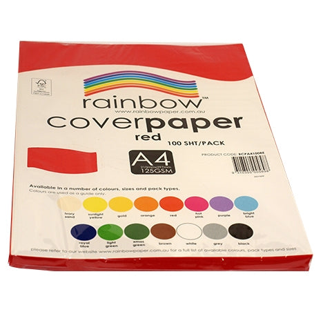 RAINBOW Cover Paper Red A4 100pk