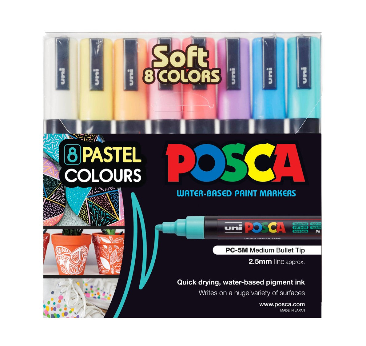 POSCA PC5M 2.5mm Bullet Tip Pastel Asst Colours pk8