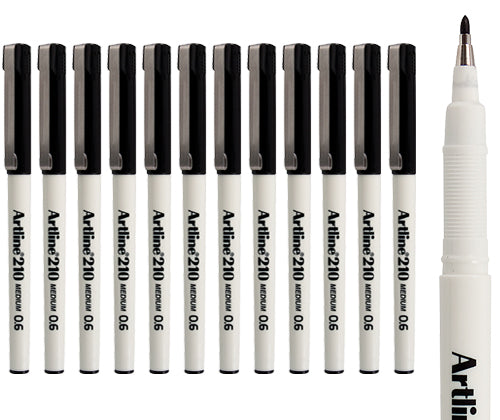 Artline 210 Fibre Tip Pen – Black 0.6mm pk 12
