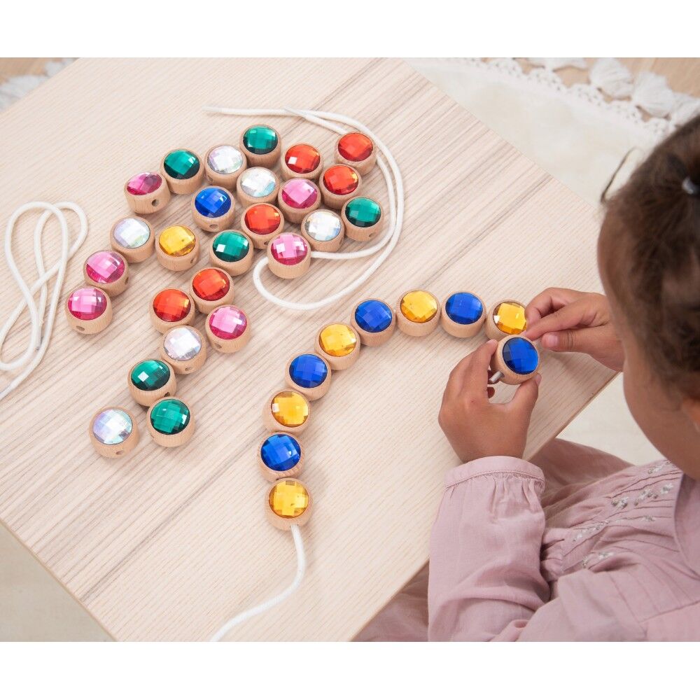Wooden Lacing Jewels - 36pk + 3 laces