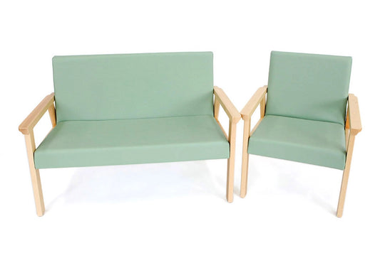 Lounge Set 2 Piece - Beech wood frame with Faux Leather Cushions - Green :Estimated Dispatch Date: 07-July-2024