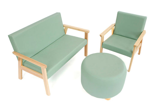Lounge Set 3 Piece - Beech wood frame with Faux Leather Cushions - Green :Estimated Dispatch Date: 07-July-2024