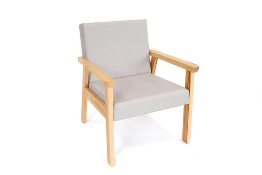 Lounge Chair - Beech wood frame with Faux Leather Cushions - Grey :Estimated Dispatch Date: 07-Jun-2024