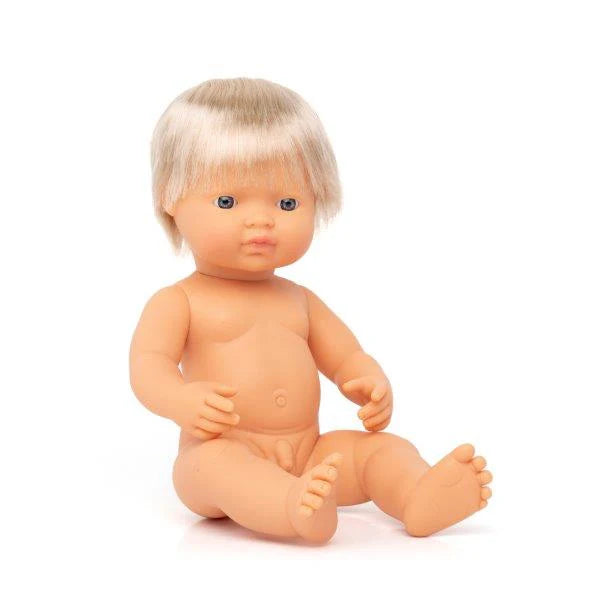 Miniland Doll - Anatomically Correct Naked Caucasian Boy, Blond, 38 cm