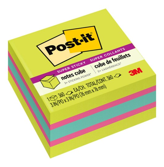 POST- IT Notes Super Sticky 76X76mm CUBE NEON GREEN MIX 360Sheet