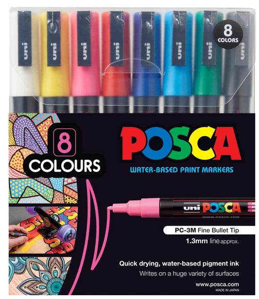 POSCA PC3M 1.3mm Bullet Tip Asst pk8