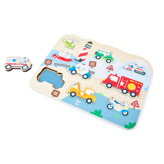 Hape-Emergency Vehicles Peg Puzzle 9 Pcs