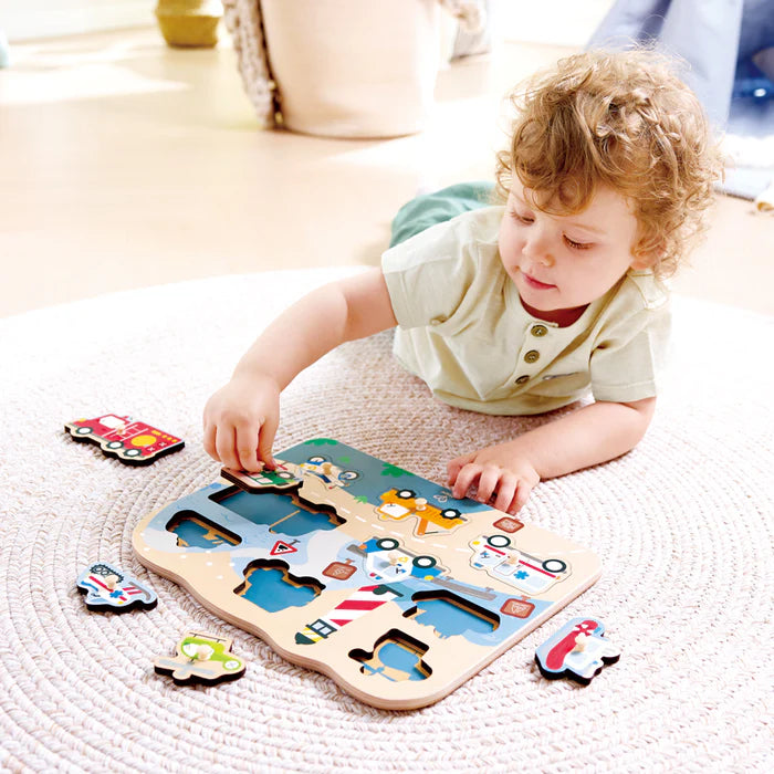 Hape-Emergency Vehicles Peg Puzzle 9 Pcs