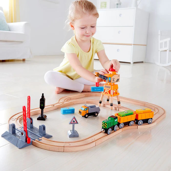 Hape-Crossing & Crane Train Set 34pce