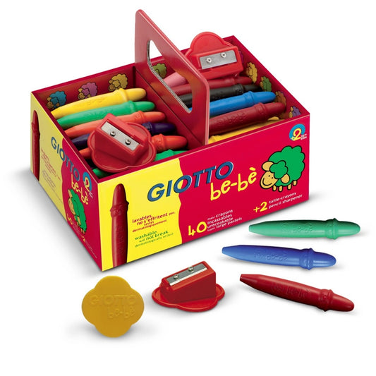 Giotto be-be' Unbreakable Jumbo Wax Crayons School pack 40 pcs + 2 Sharpeners