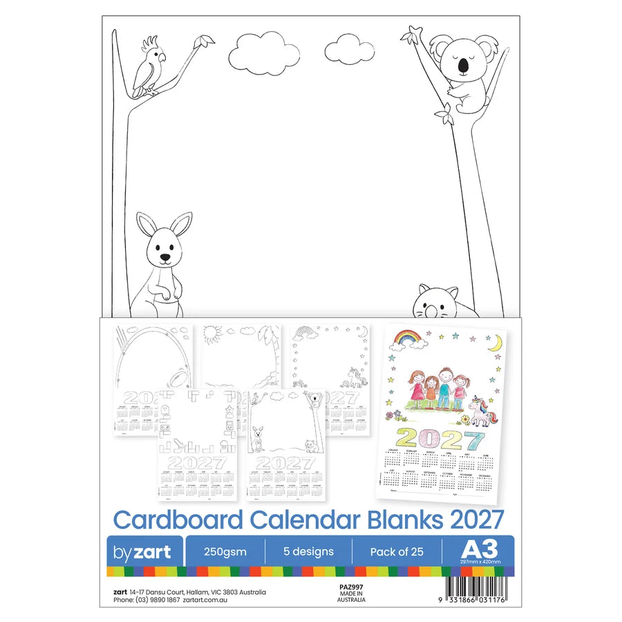 Card Calendar Themed Blanks A3 25 2027