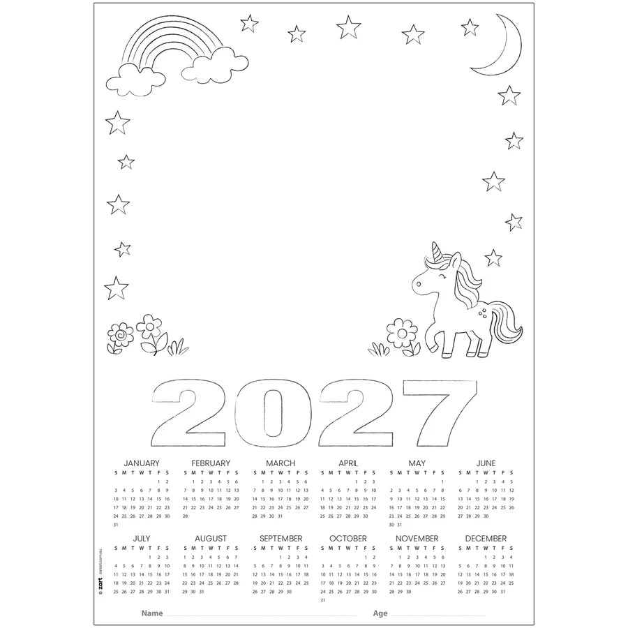 Card Calendar Themed Blanks A3 25 2027