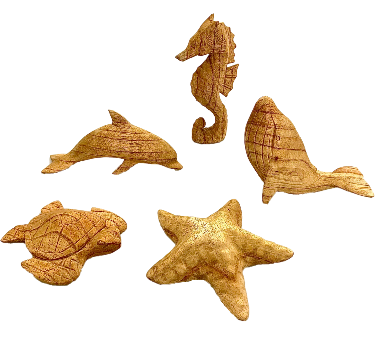 Papoose Sea Animals Hand Carved/5pc