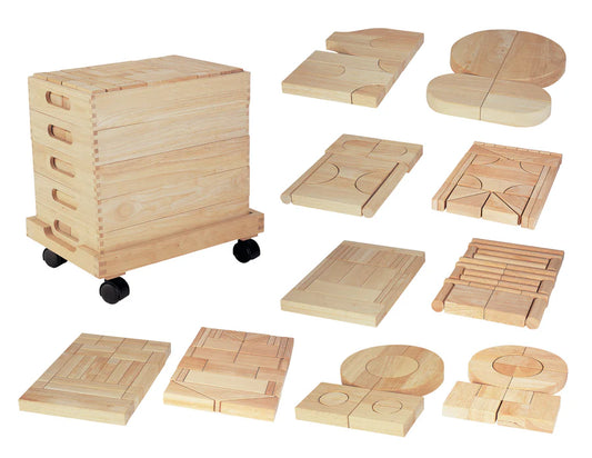 Wooden Unit Blocks Set & Trolley - 192 pieces