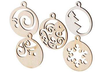 Wooden Xmas Baubles Asst 20's