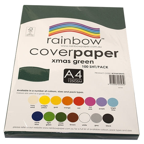 RAINBOW Cover Paper Xmas Green A4 100pk