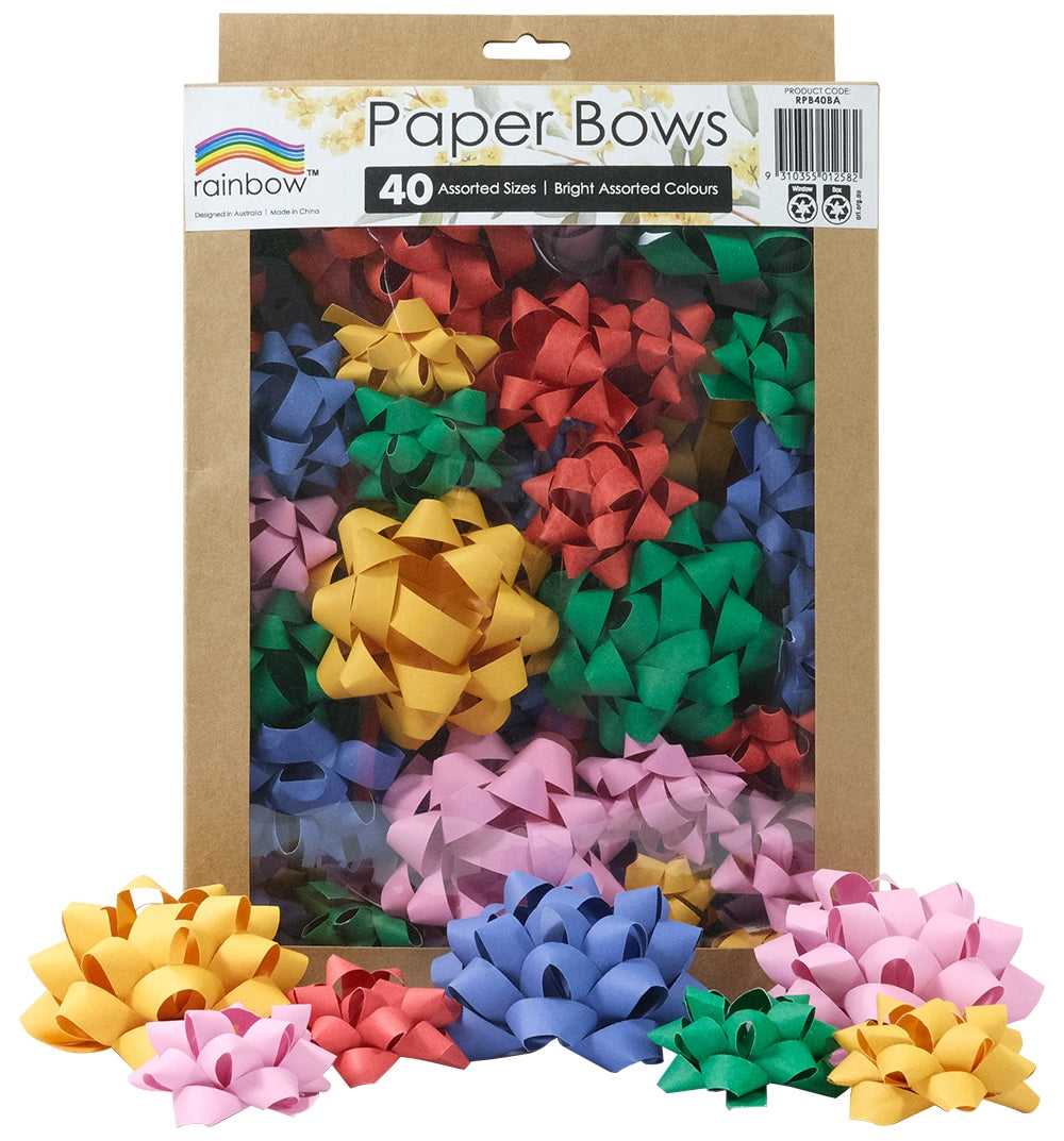 Rainbow Paper Bows Assorted Sizes 40 Units
