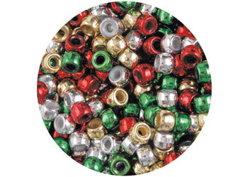 Pony Beads Christmas pk 1000 Gr,Rd,Gold & Silver