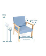 Lounge Chair - Beech wood frame with Faux Leather Cushions - Blue