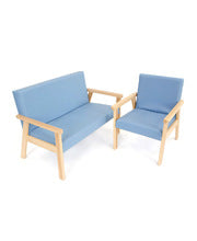 Lounge Set 2 Piece - Beech wood frame with Faux Leather Cushions - Blue :Estimated Dispatch Date: 07-July-2024