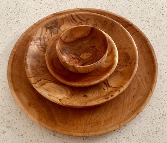 Papoose Teak Plate and Bowl Set/4pc